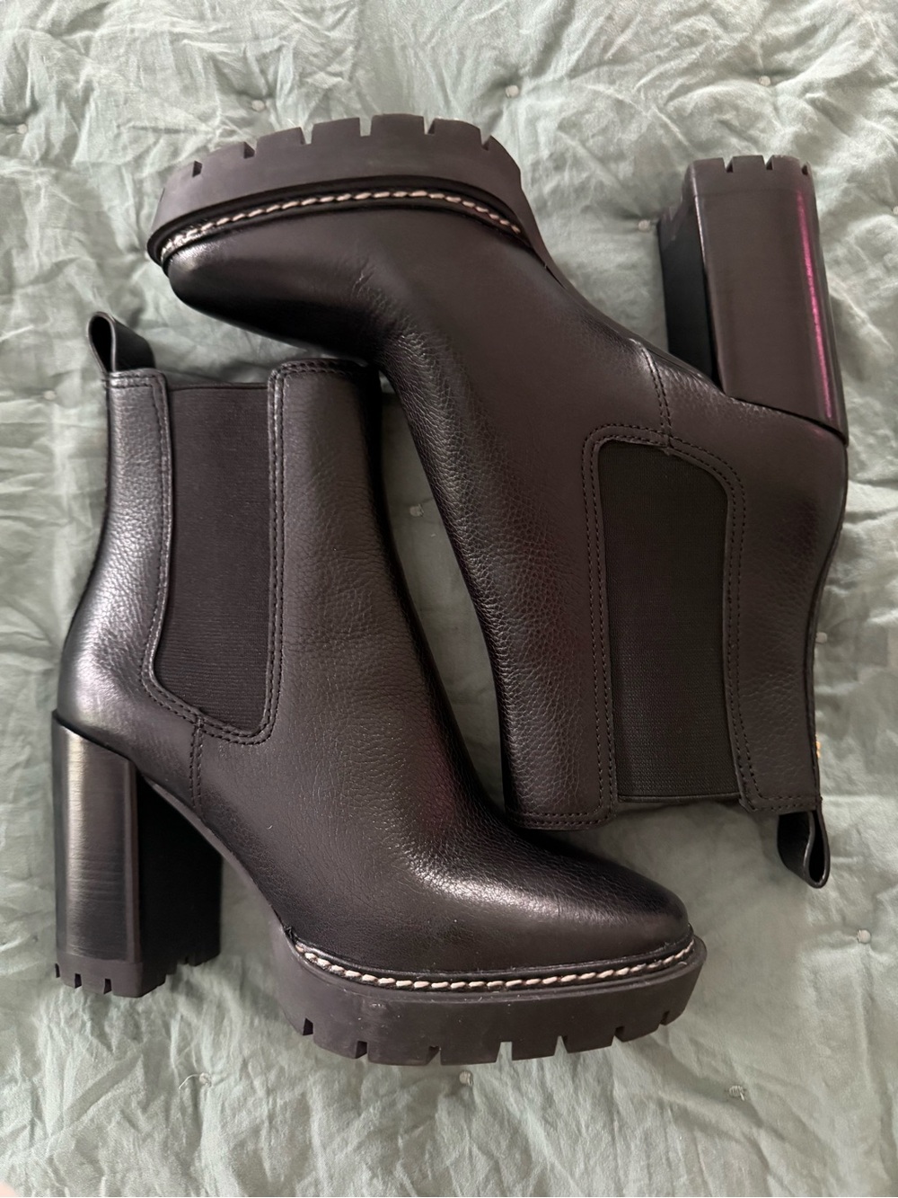 Tory Burch Black Leather Lug Sole Chelsea Boots
